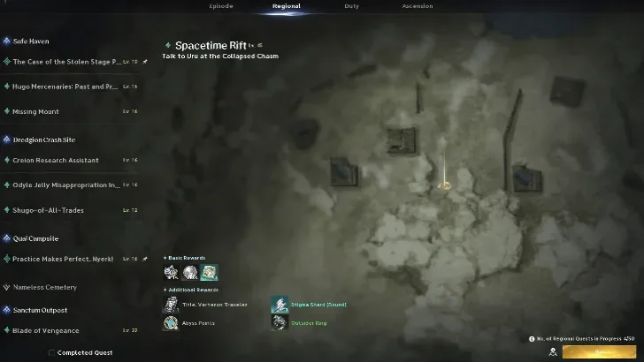 AION 2 Regional mission interface showing quests and progression rewards
