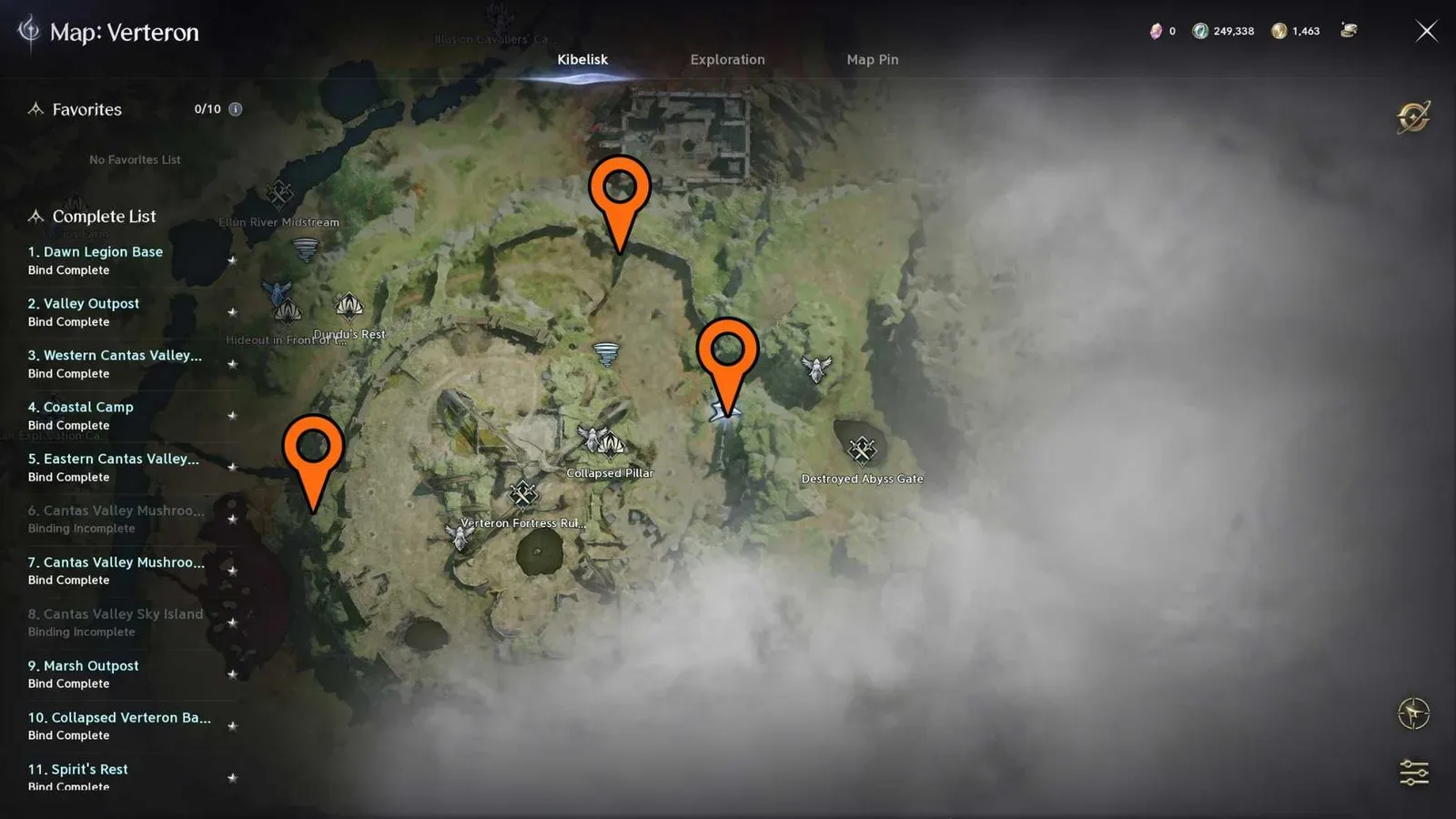 AION 2 Verteron map with Ruby gathering markers near Verteron Fortress Ruins and Destroyed Abyss Gate