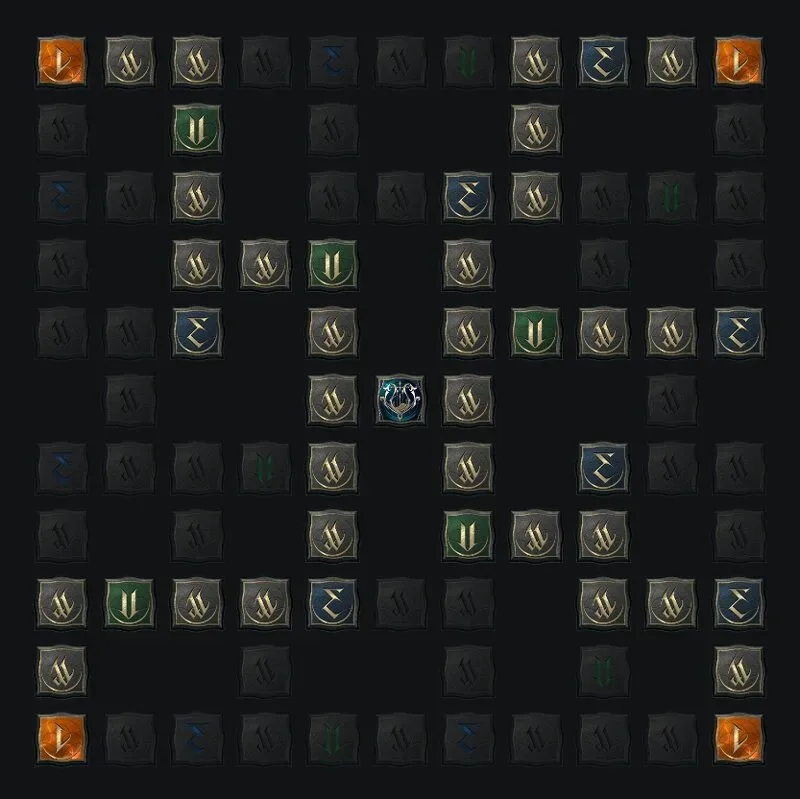 AION 2 Daevanion Board grid showing orange, blue, green, and grey nodes